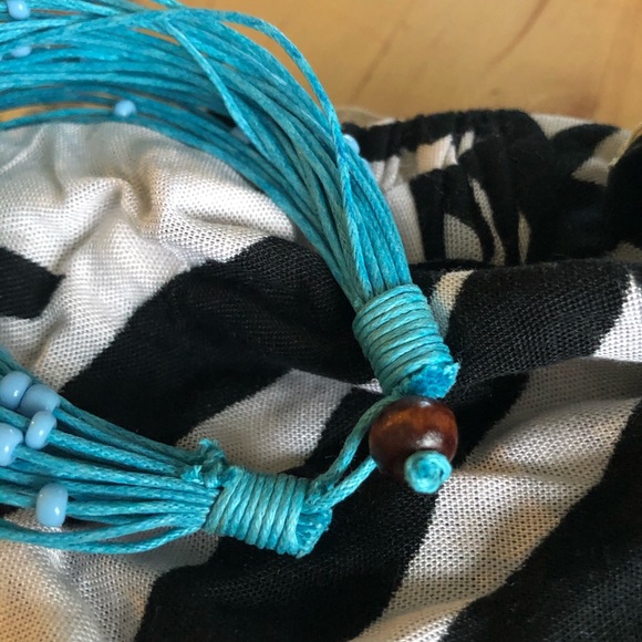 Blue Cotton & Glass Bead Bracelet 💙 Fair Trade 💙 - Picture 3 of 6